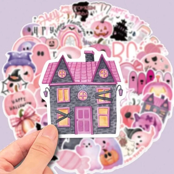 50 pink purple black Halloween vinyl stickers decor laptop mug scrapbook luggage - Picture 3 of 7